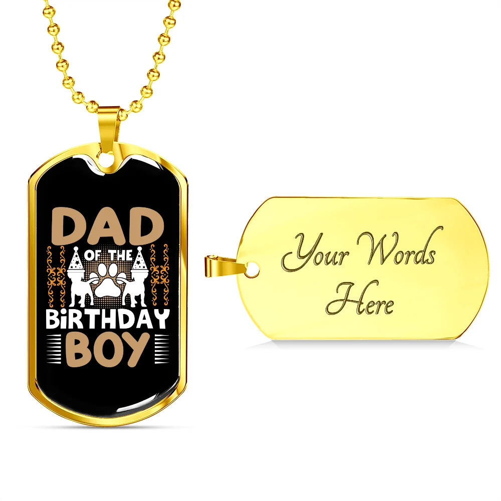 Dad Birthday Boy Personalized Engraved Gold Dog Tag Necklace Custom Name Date G